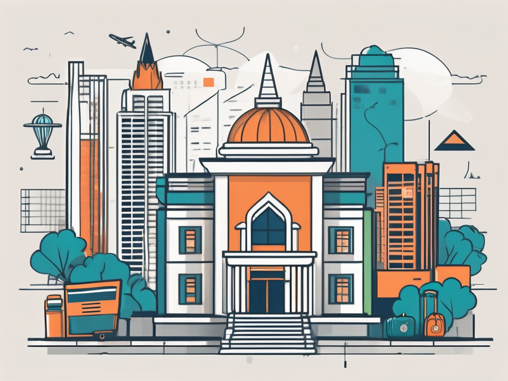 A school building with a backdrop of bangkok's skyline