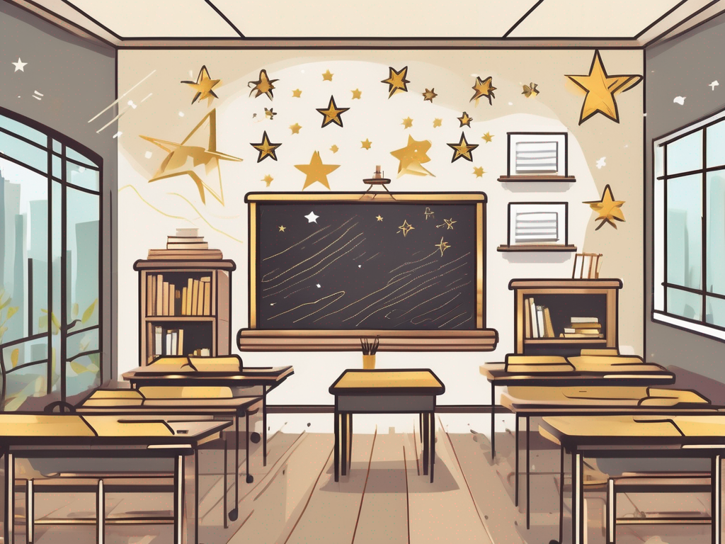 A classroom setting with iconic malaysian landmarks in the background