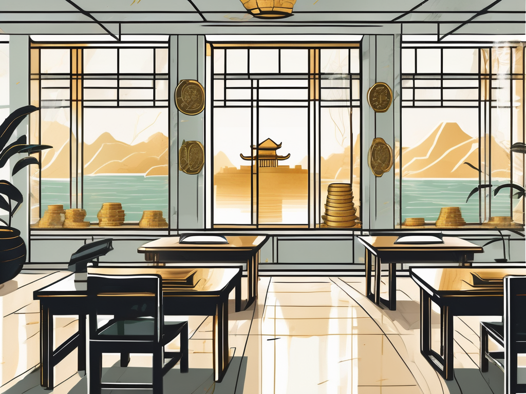 A classroom setting with a view of iconic vietnamese landmarks through the window