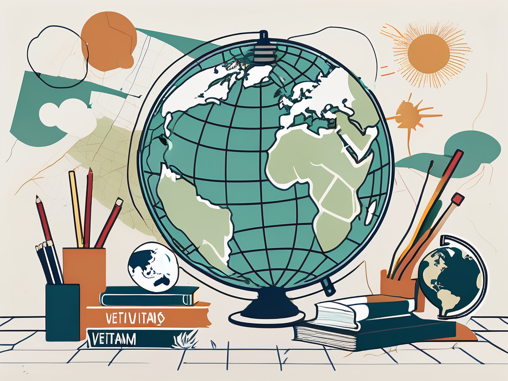 A classroom setting with multicultural educational tools scattered around