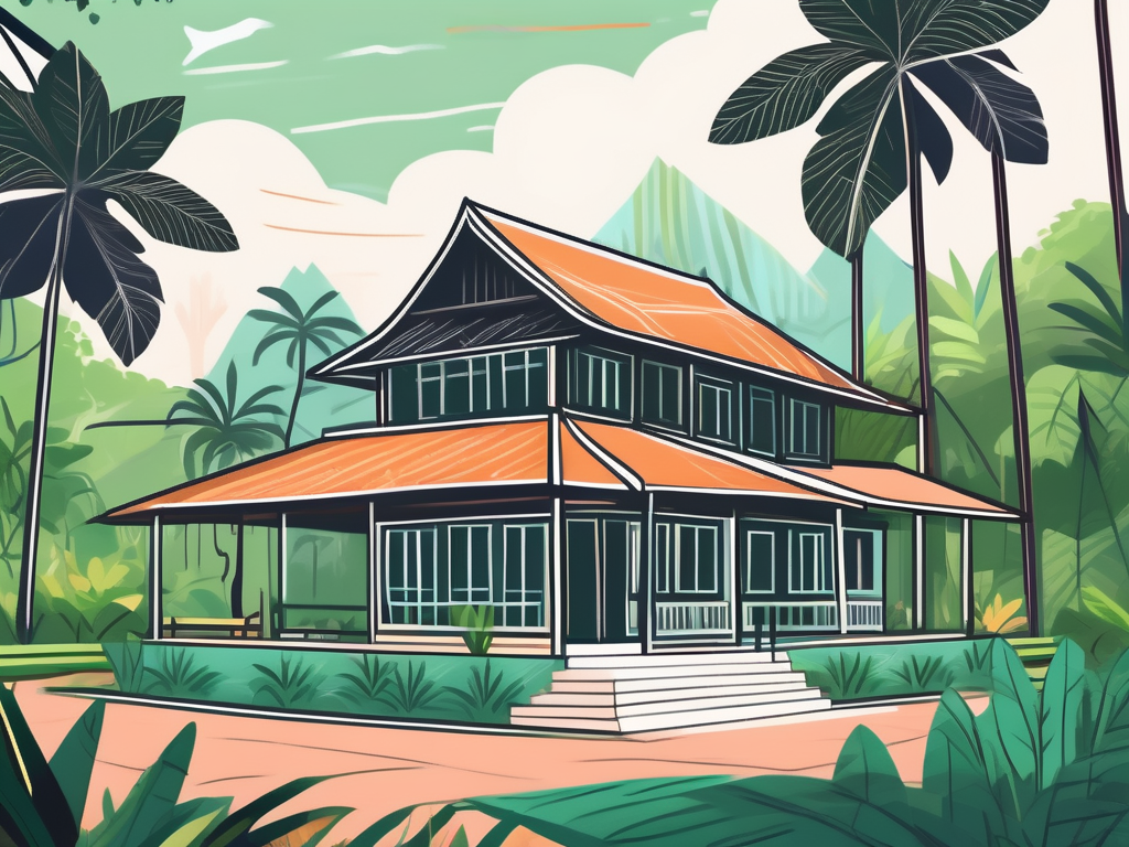 A vibrant cambodian classroom with traditional architecture