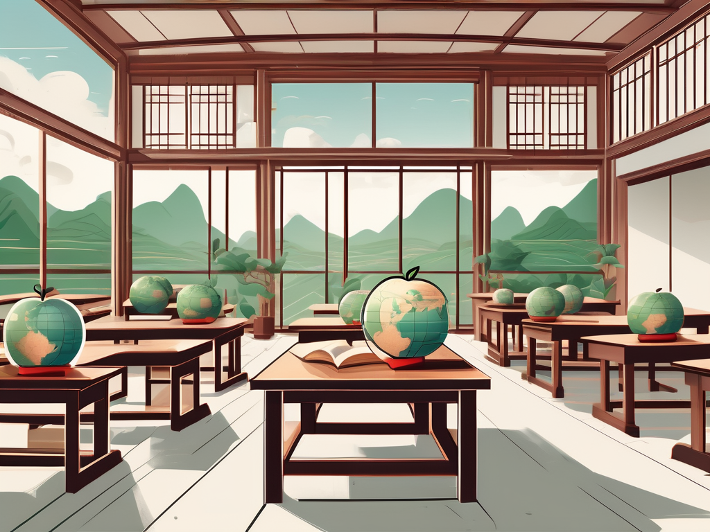 A classroom setting with traditional vietnamese architectural elements