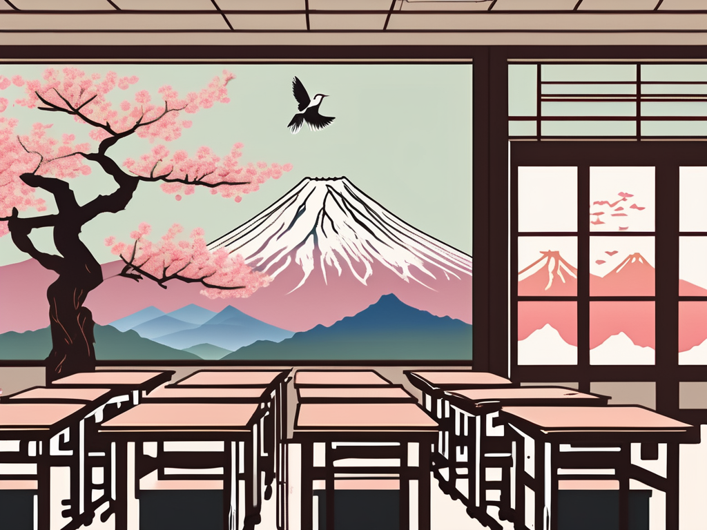 A traditional japanese classroom with a chalkboard