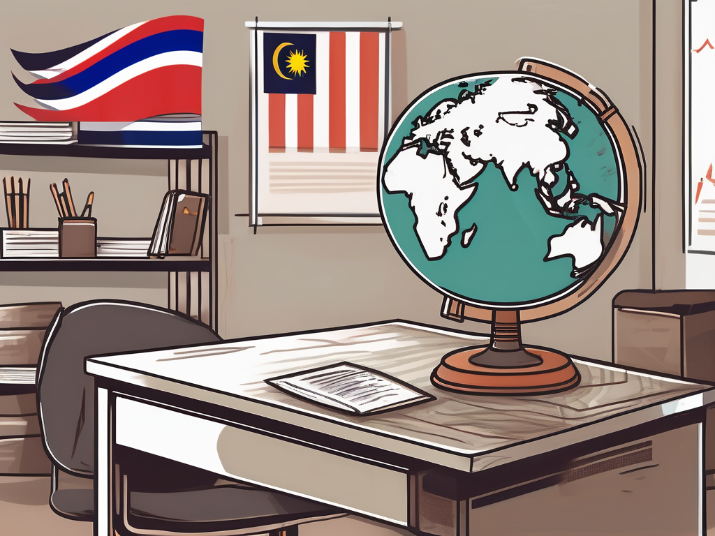 A classroom with various international elements