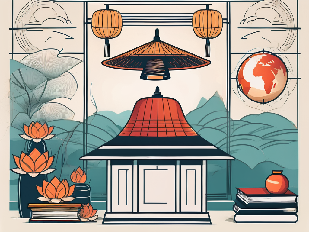 A classroom setting featuring iconic vietnamese elements