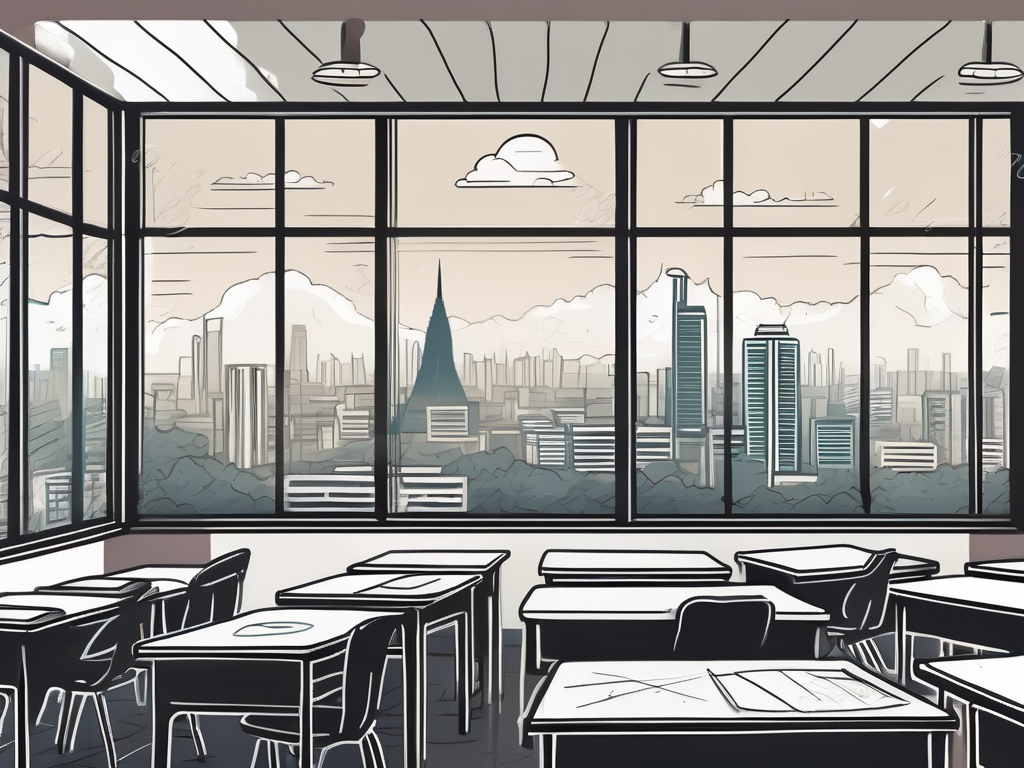 A classroom with various international symbols