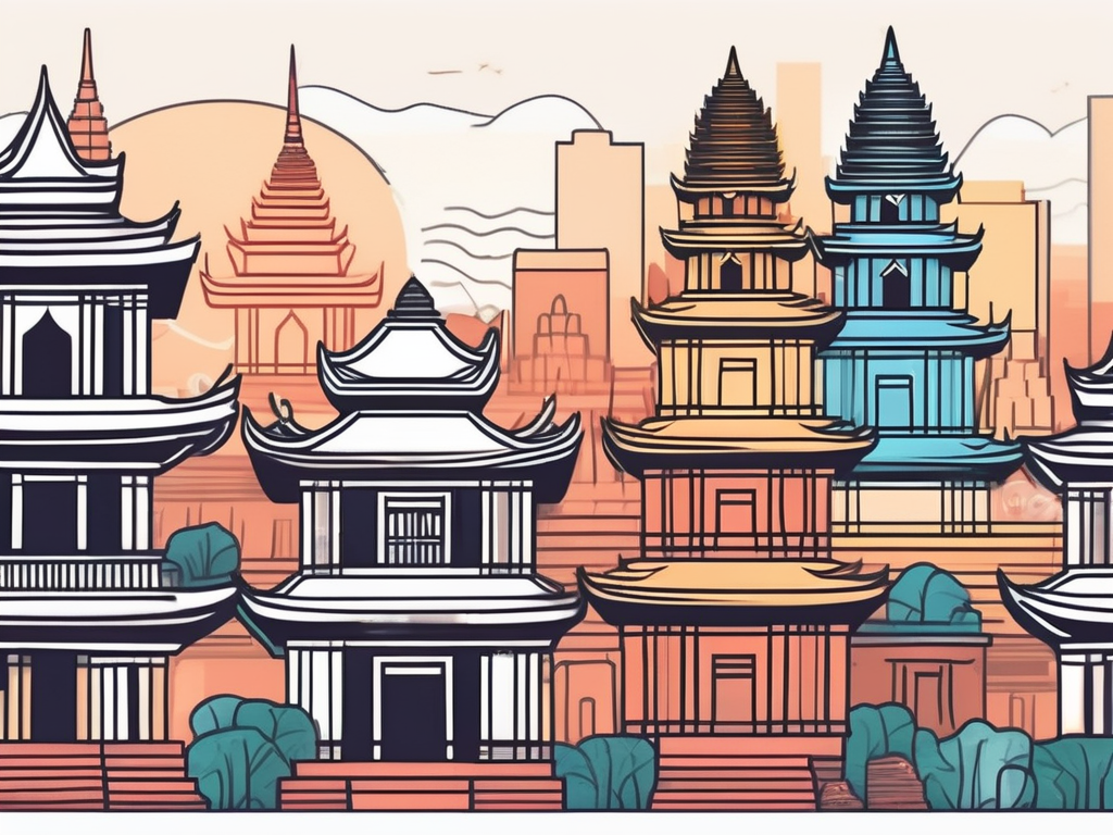 A vibrant cambodian cityscape with iconic landmarks