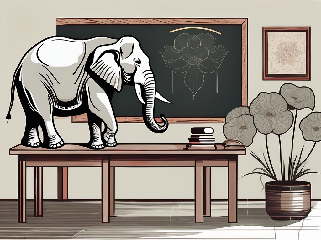 A classroom setting with iconic vietnamese and thai elements like the lotus (vietnam's national flower) and the elephant (a significant symbol in thailand)
