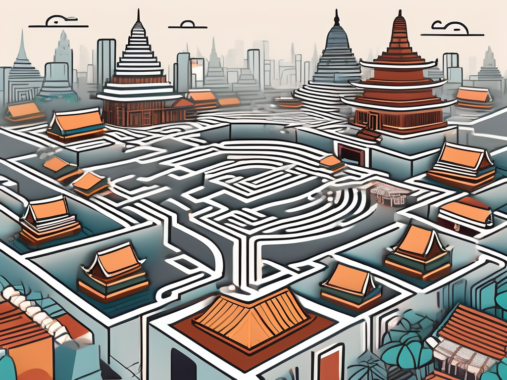 A maze made out of language learning materials like headphones