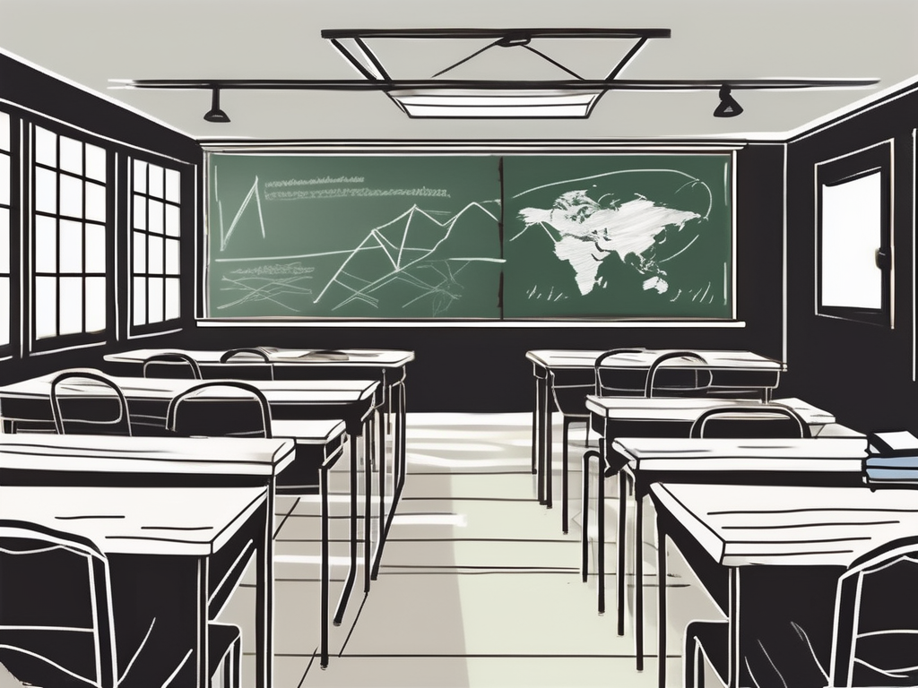 A classroom setting in vietnam with various teaching tools like a blackboard