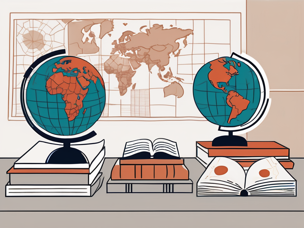 A classroom with two books on a desk