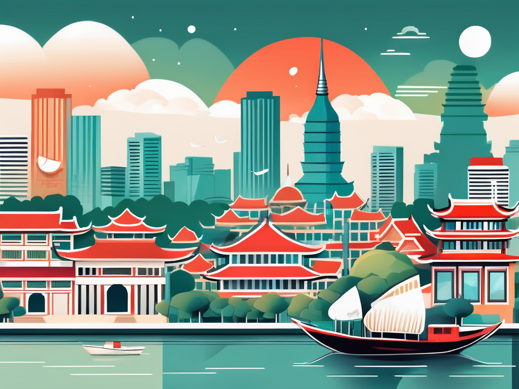 A vibrant vietnamese cityscape with notable landmarks