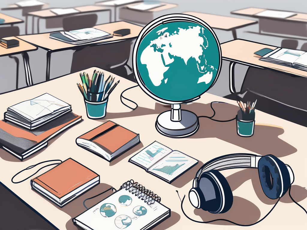 A singaporean classroom setting with various esl learning tools like headphones