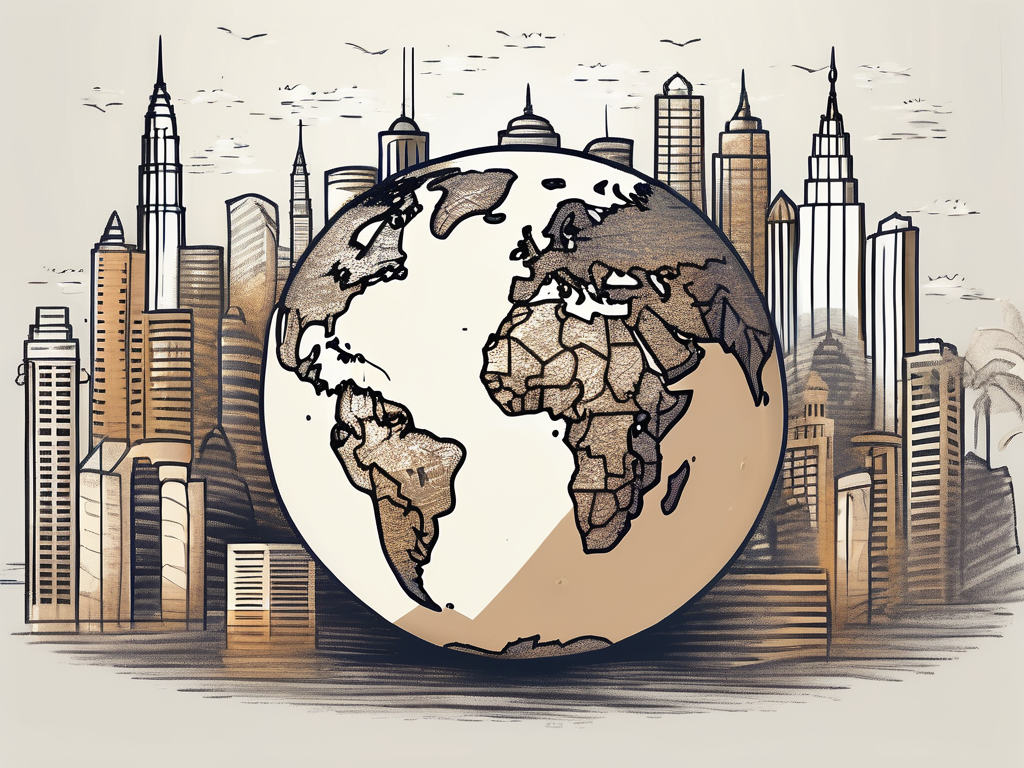 A globe with various cities highlighted and dollar signs symbolizing high pay