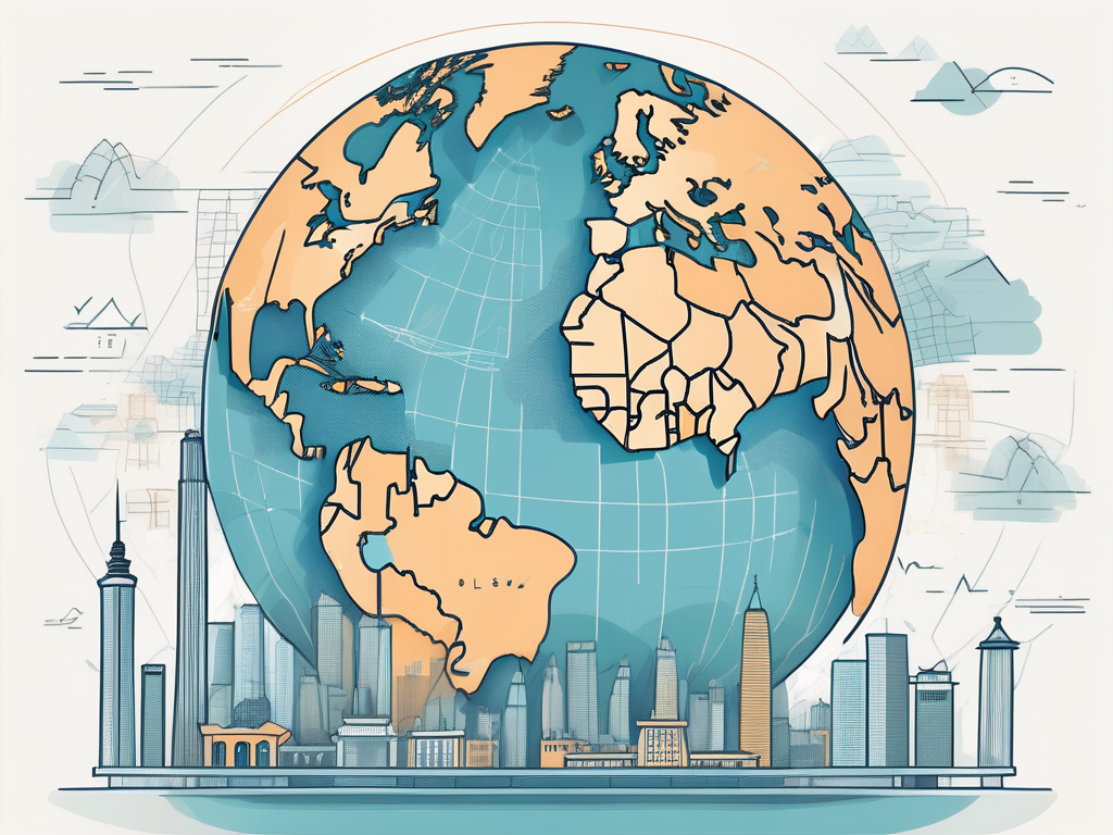 A globe with highlighted cities known for high-paying teaching jobs