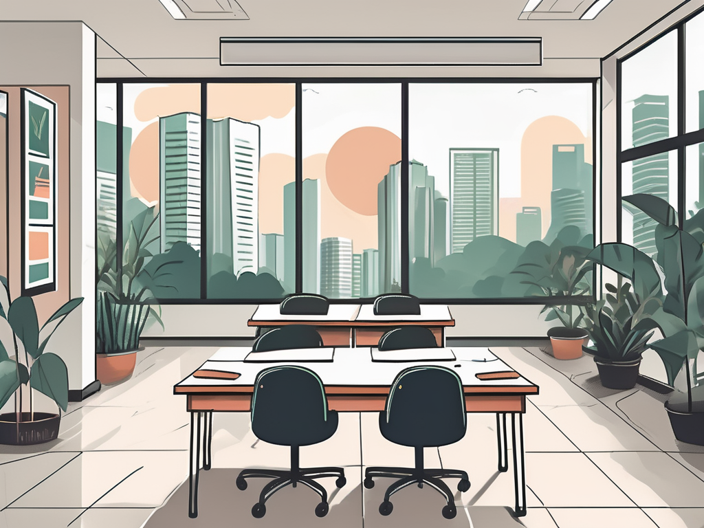 A well-organized classroom setting in singapore with elements like desks arranged neatly