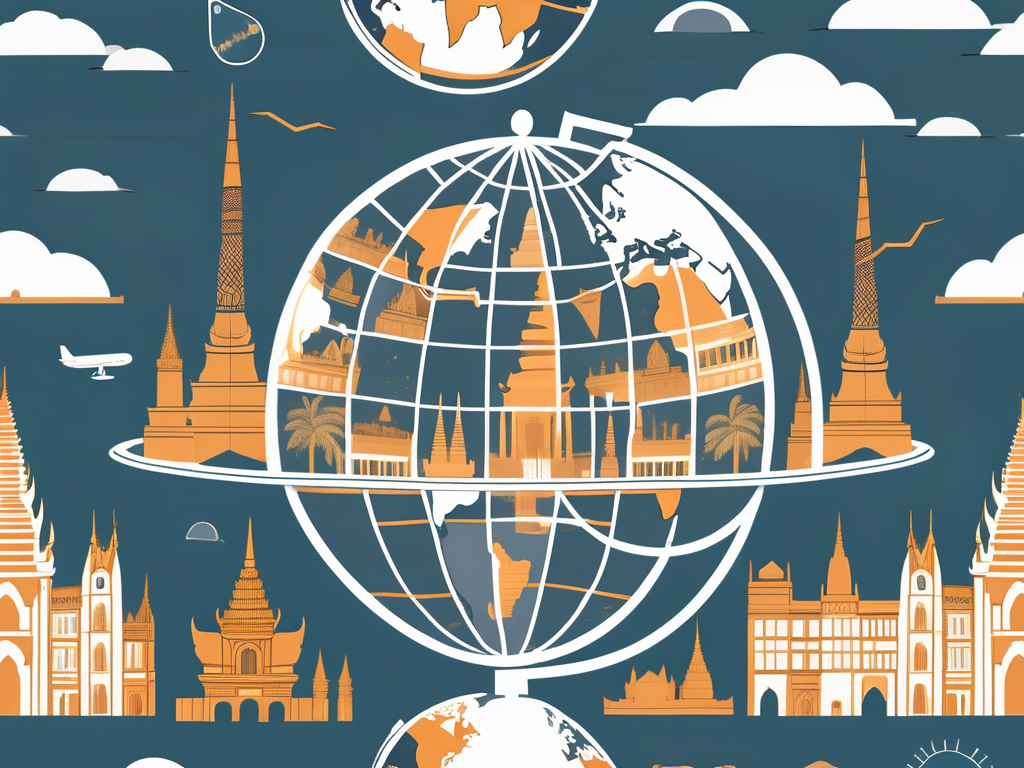 A globe highlighting notable cities around the world
