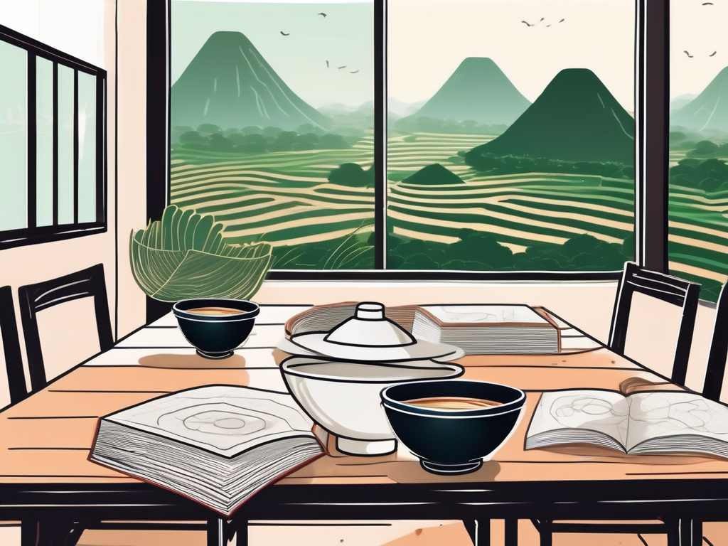 A classroom setting in vietnam with english teaching materials like books and a chalkboard