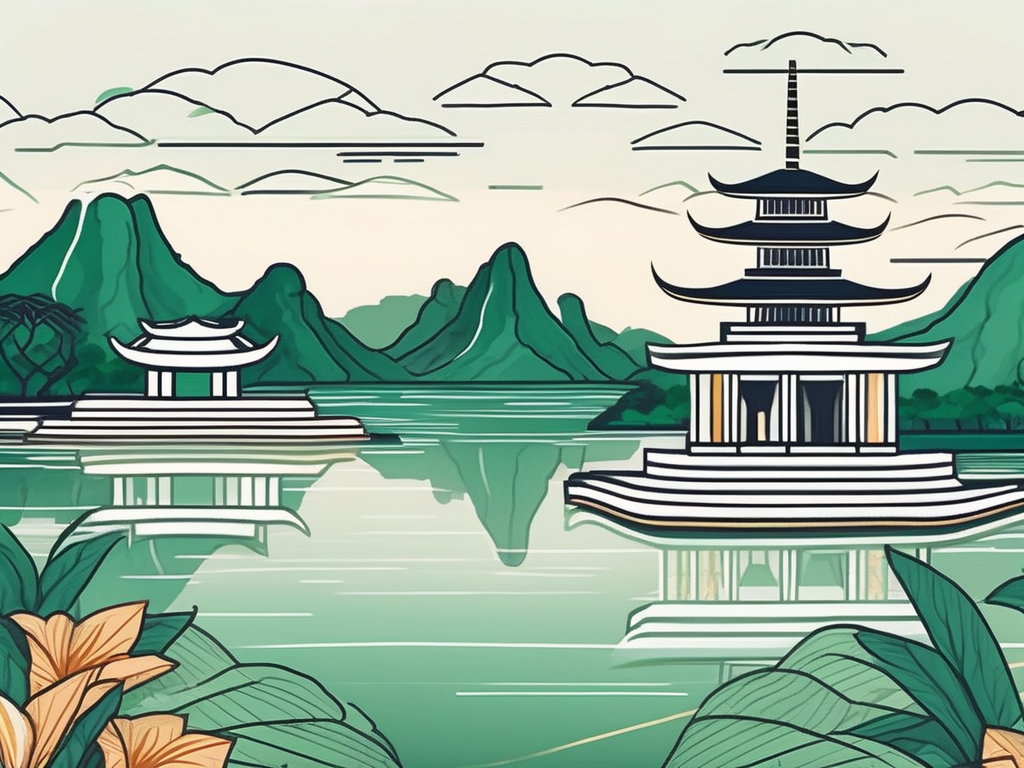 A symbolic graduation cap on top of a vietnamese landscape