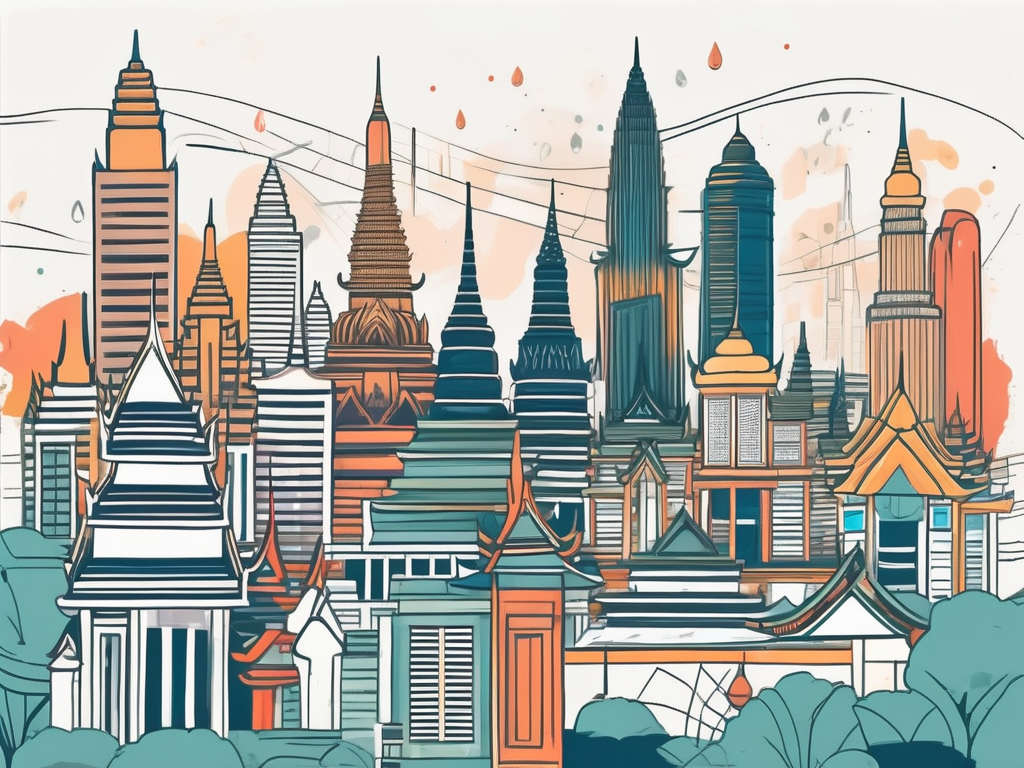 A vibrant bangkok cityscape filled with iconic thai architecture