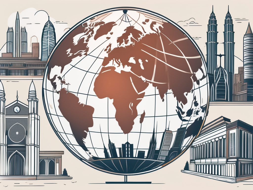 A globe highlighting cities around the world