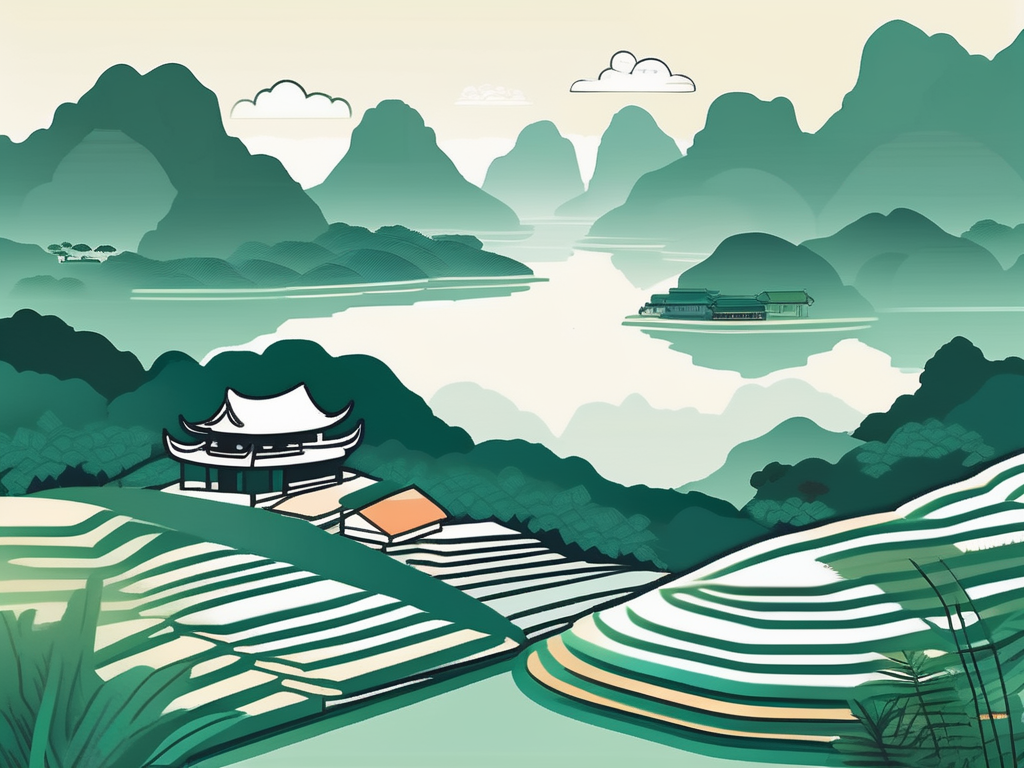 A serene vietnamese landscape featuring a school