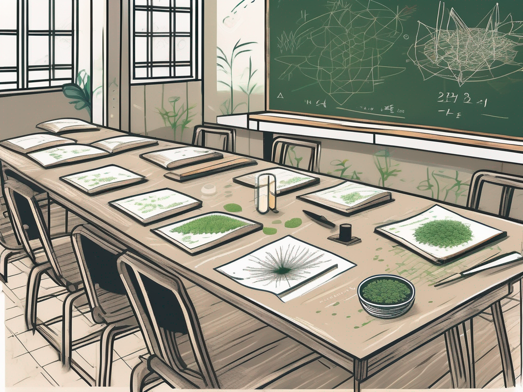 A classroom setting with various educational tools scattered around