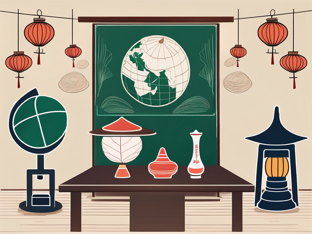 A classroom setting with typical vietnamese cultural elements