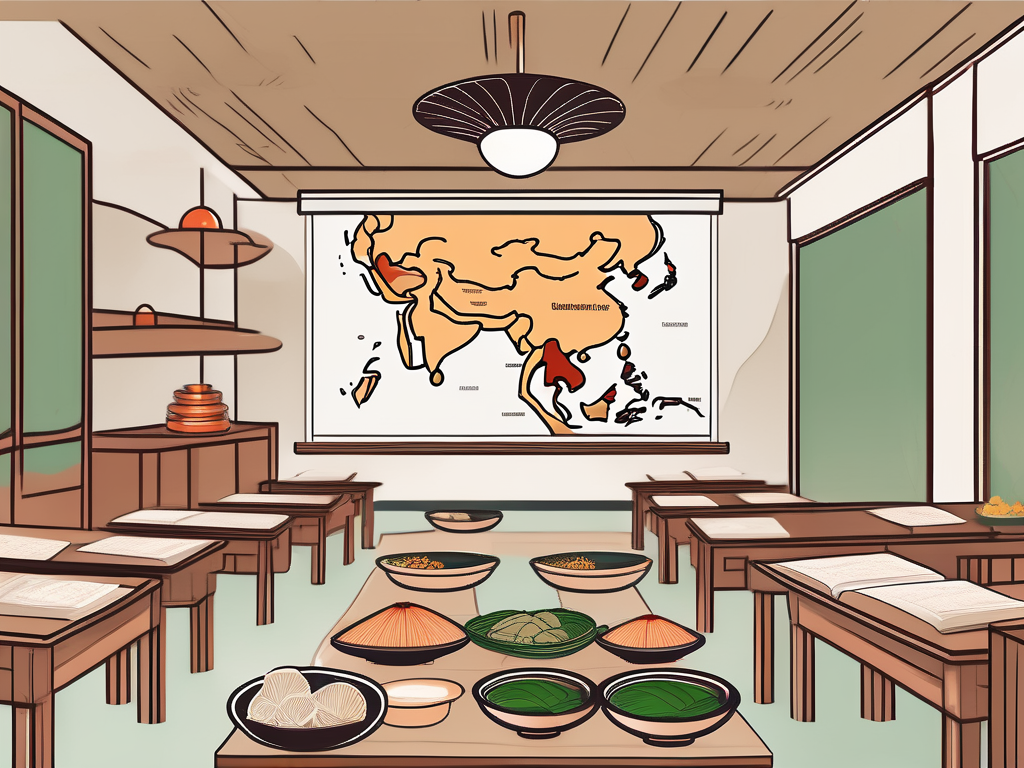 A classroom setting with an interactive map of vietnam