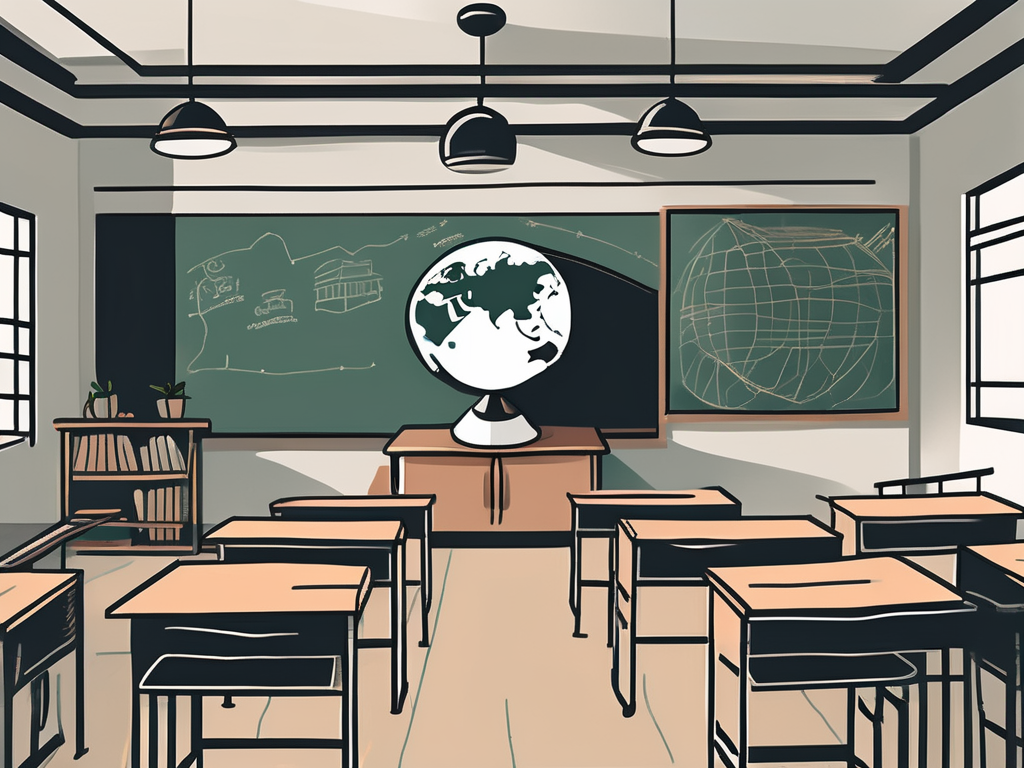 A classroom scene in vietnam with a chalkboard