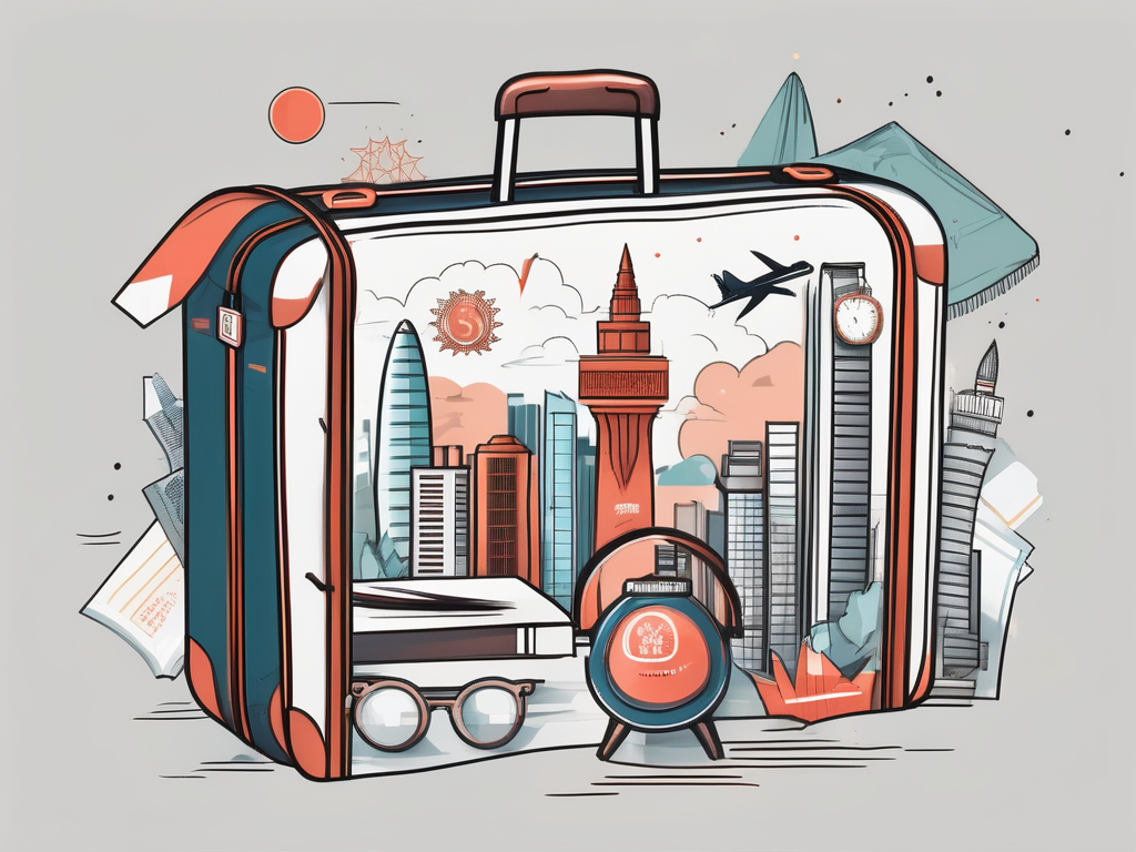 A suitcase adorned with singapore's iconic landmarks