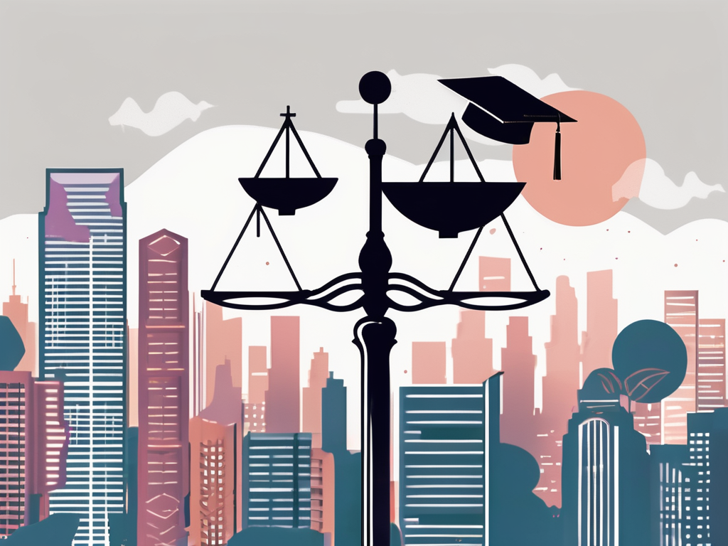 A balanced scale with symbols of education (like a book