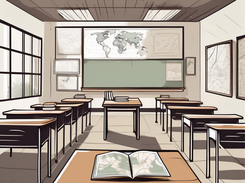 An indonesian classroom with an empty teacher's desk