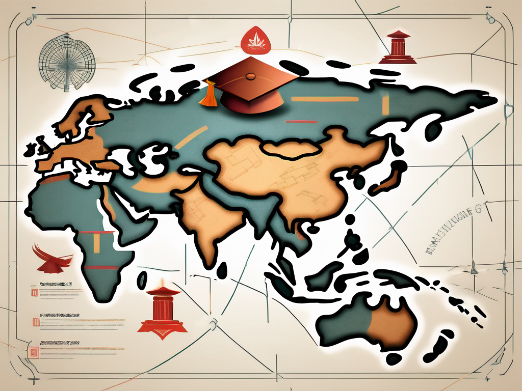 A graduation cap placed on a map of vietnam