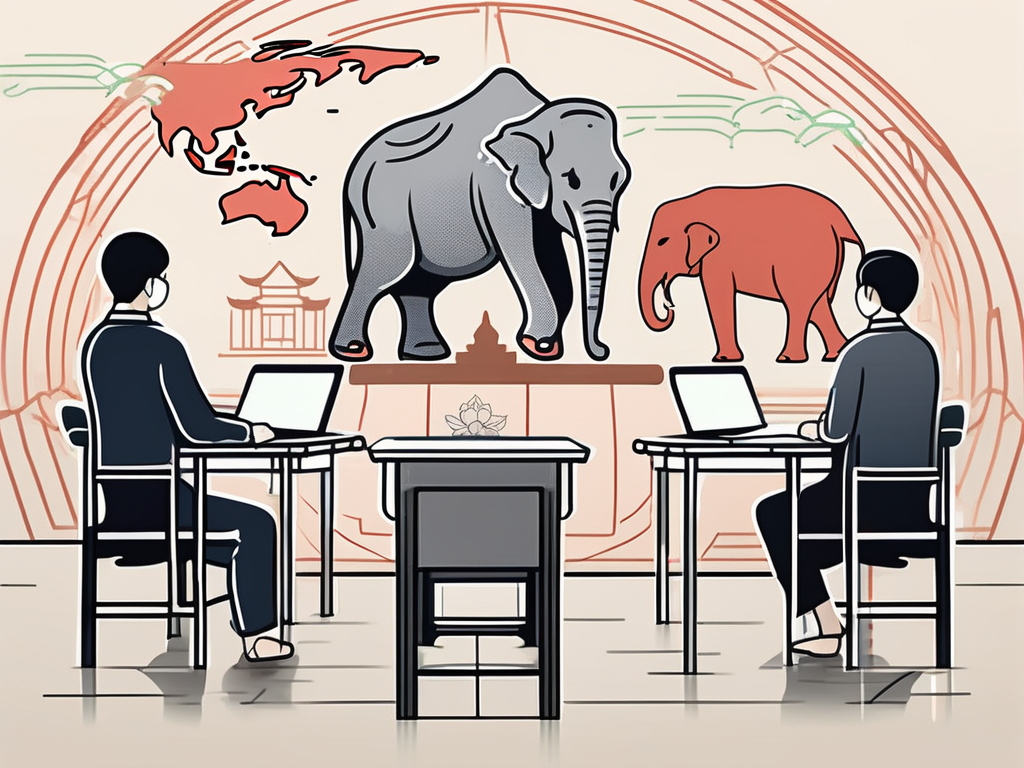 A classroom setting with teaching materials representative of both vietnam and thailand