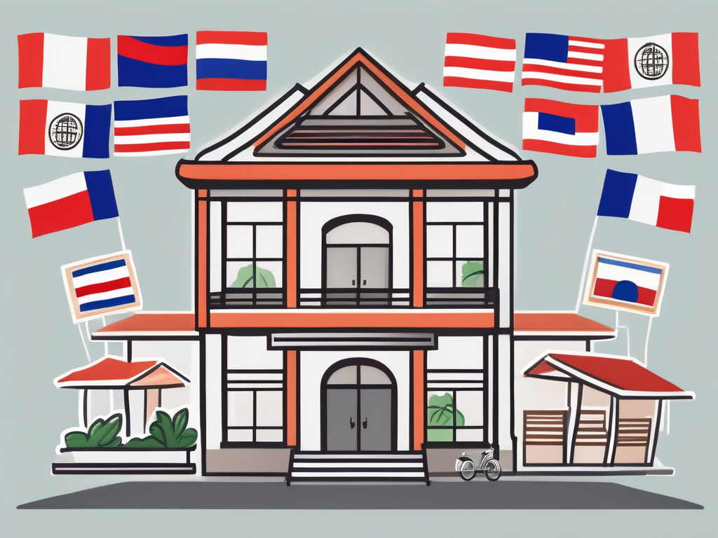 A schoolhouse with a thai flag
