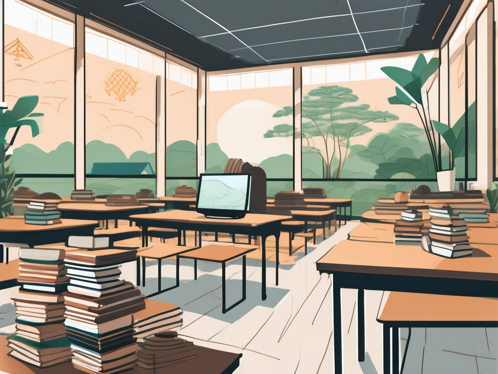 A classroom setting with diverse educational materials like books
