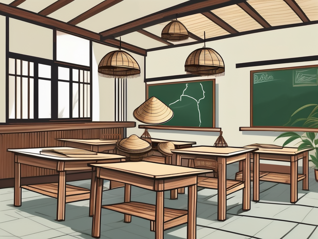 A classroom setting with traditional vietnamese elements
