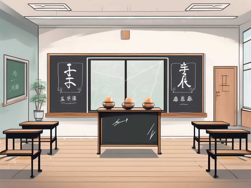 A classroom with two chalkboards