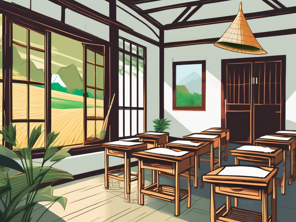 A classroom setting with typical vietnamese elements