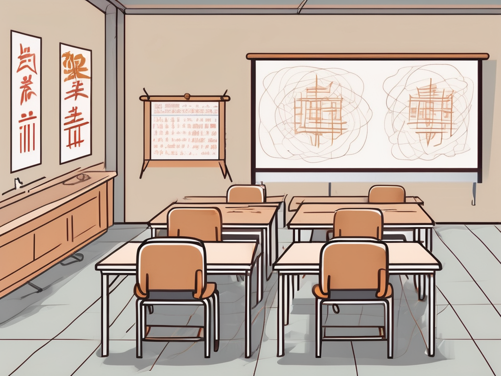 A classroom with two chalkboards