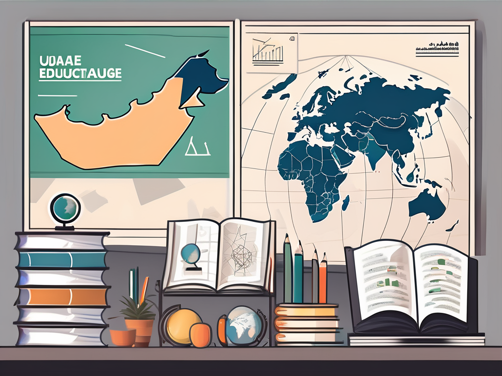 A classroom setting with a mix of arabic and english textbooks