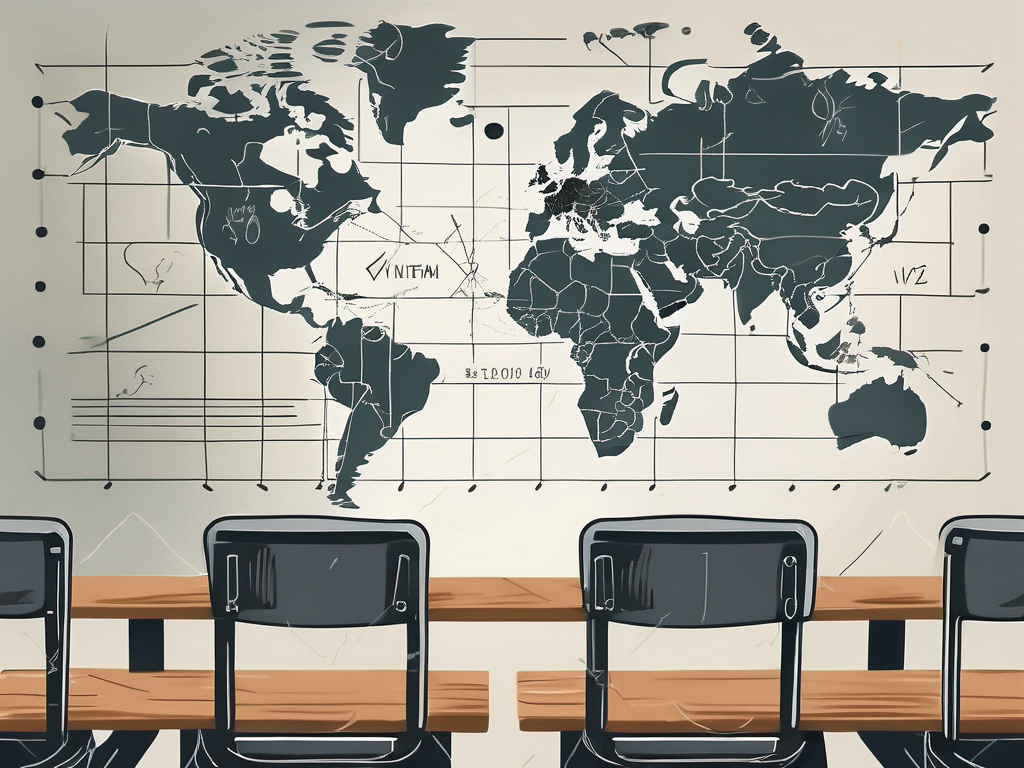 A classroom with two chalkboards