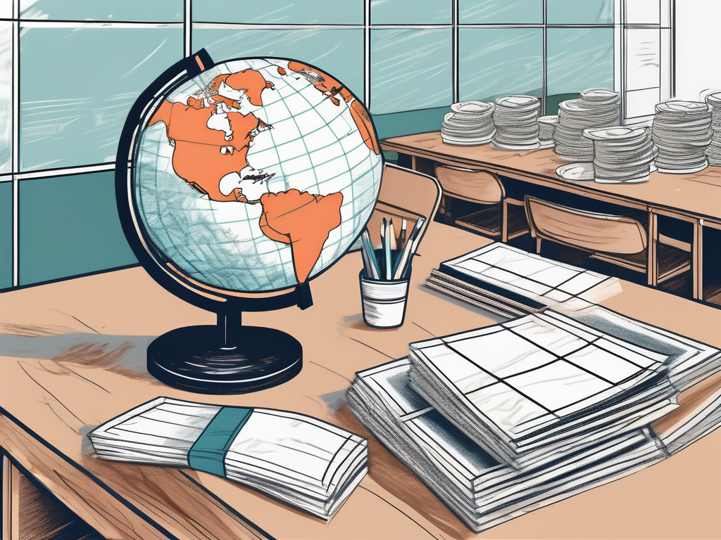 A classroom with a globe