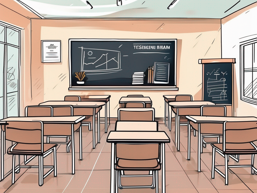A classroom setting in vietnam with a chalkboard