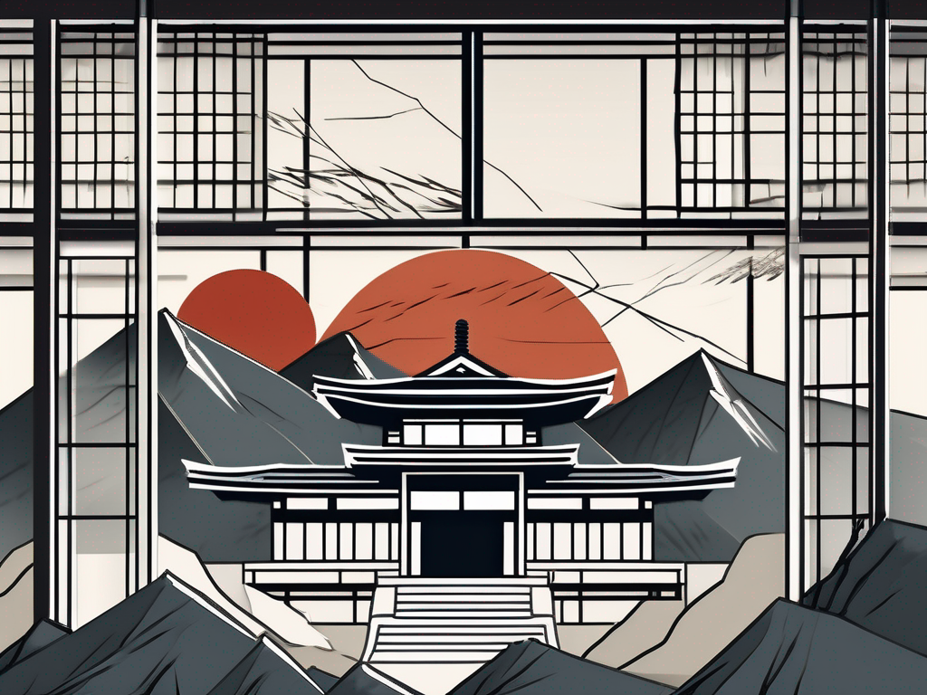 A traditional japanese school building with cracks representing the challenges