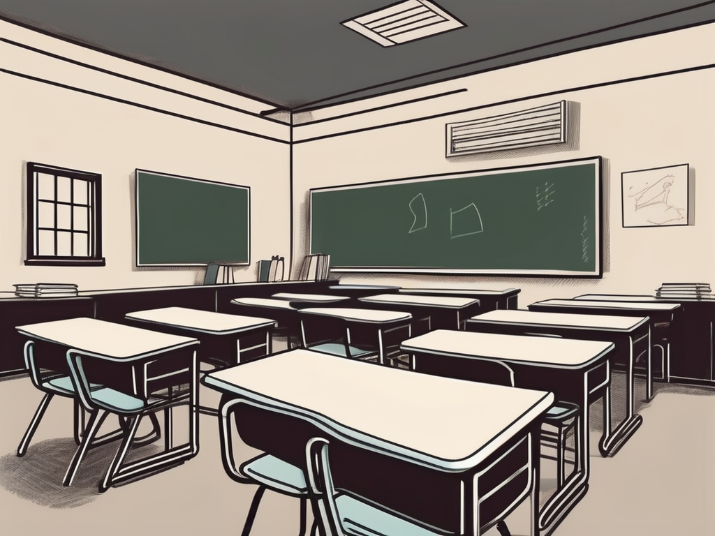 A classroom setting in taiwan with empty desks and chairs