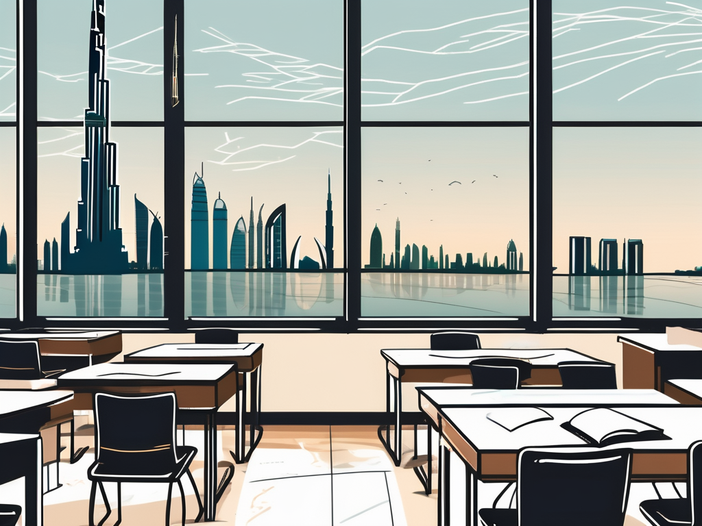 A classroom with a view of the iconic dubai skyline