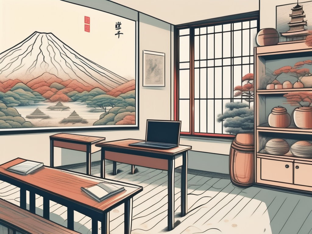 A classroom setting with diverse cultural symbols and elements