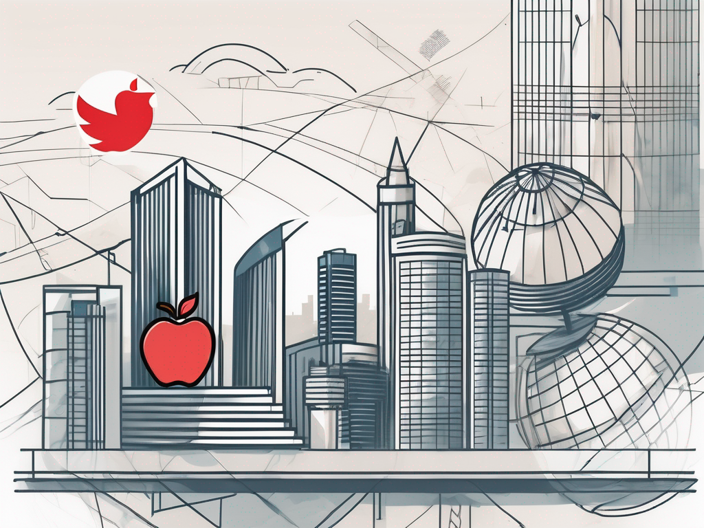 A singapore skyline with symbols of education like books